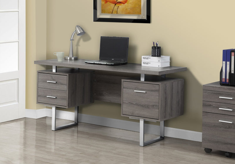 Teagan 60\" Reversible Office Desk with 3-Drawers - Dark Grey