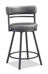 Mila Counter Stool with Swivel Seat, Vegan Leather Fabric, Metal - Grey 