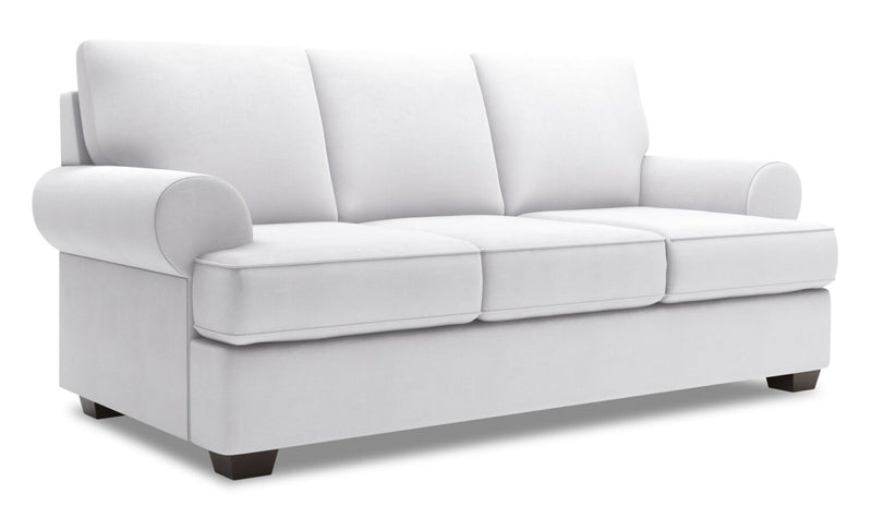 Made in Canada Customizable Sofa Lab Roll 86\" Linen-Look Fabric Sofa with Rolled Arms - Pax Ice White