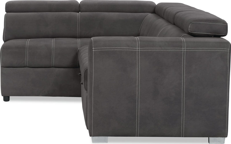 Drake 3-Piece Left-Facing Faux Suede Fabric Sleeper Sectional with Storage Ottoman - Cement Grey