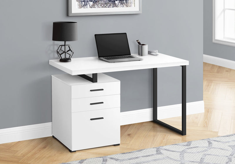 Clayton 47.25\" Reversible Office Desk with 3-Drawers - White