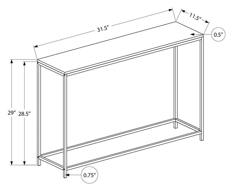 Alma 31.5\" Modern Sofa Table - Marble Look with Black Metal Frame