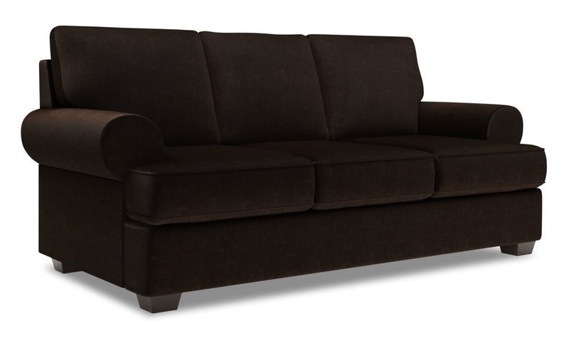 Made in Canada Customizable Sofa Lab Roll 86\" Chenille Fabric Sofa with Rolled Arms - Luxury Chocolate Brown