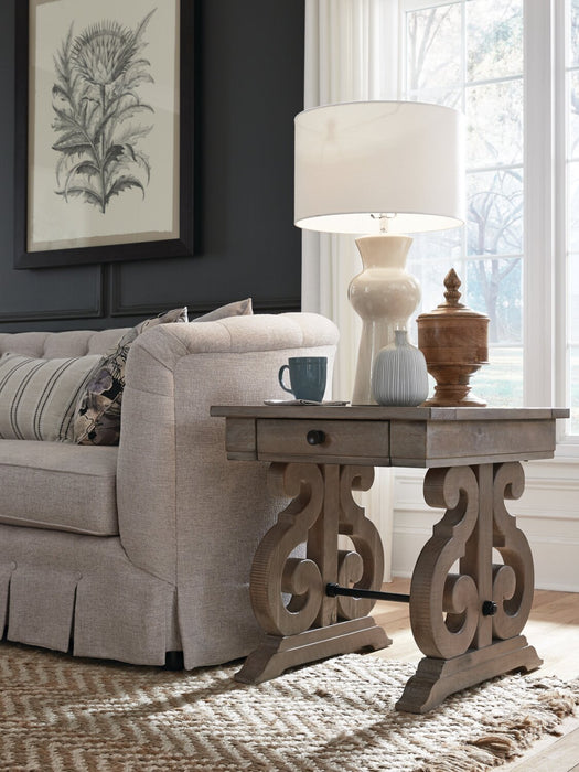 Tinley Park 22\" Traditional End Table with Storage - Grey-Brown Pine with Scroll Design Base