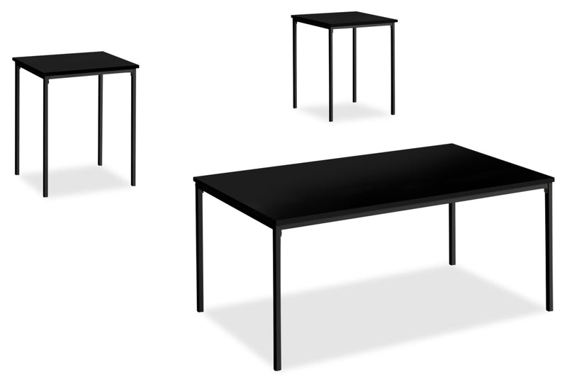 Easton 42\" Modern 3-Pack Coffee + 2 End Tables - Black with Black Metal Legs