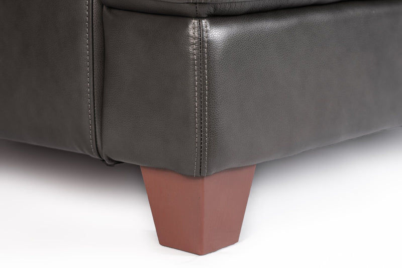 Chateau d’Ax Vita 70\" 100% Genuine Leather Loveseat with Diamond Pattern Stitching and Wood Legs - Charcoal Grey