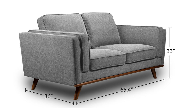 Kort & Co. Kassia 65.4\" Linen-Look Fabric Loveseat with Wood Base and Legs - Grey