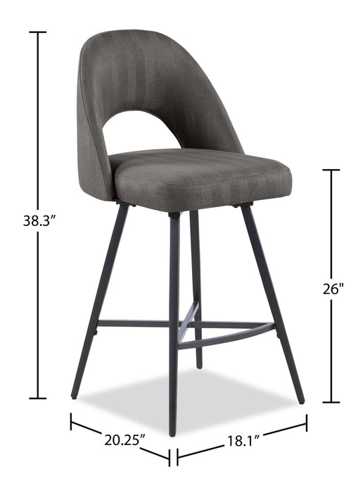 Elijah Counter-Height Stool with Swivel Seat & Linen-Look Fabric, 26\"H, Metal - Grey