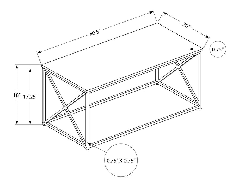 Millie 40.5\" Modern Coffee Table - Black Marble Look with Black Metal Base