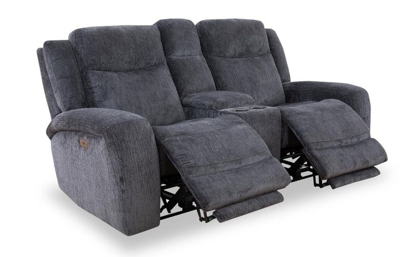 Atlantis 79\" Fabric Zero Gravity Power Reclining Loveseat with Storage Console and USB Ports - Dark Grey
