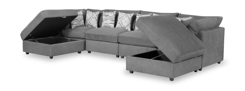 Scott Living Evolve Modular 6-Piece Linen-Look Fabric Sectional with Feather Down Cushions - Charcoal Grey