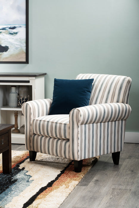 Made in Canada Wynn 36\" Linen-Look Fabric Accent Chair with Rolled Arms and Wood Legs - Stripe Multicolour