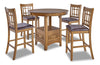 Dena 5pc Counter-Height Dining Set with Table & 4 Chairs, 42-60\"W Extension, Round  - Oak Brown