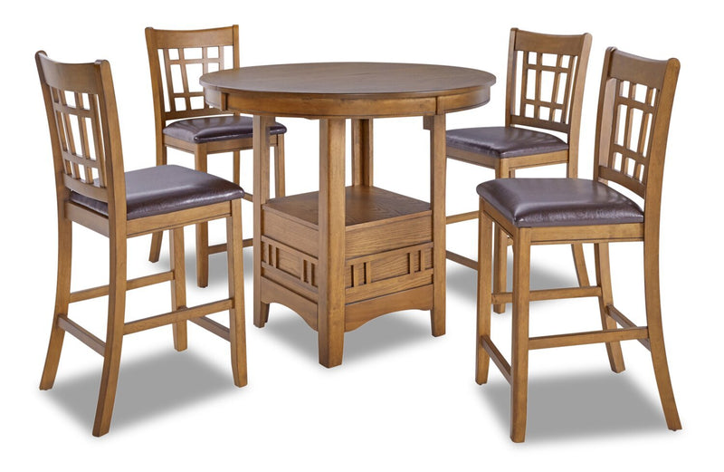 Dena 5pc Counter-Height Dining Set with Table & 4 Chairs, 42-60\"W Extension, Round  - Oak Brown