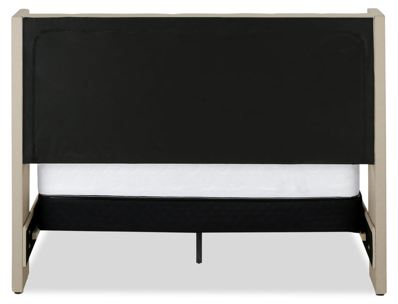 Zara Upholstered Bed in Beige Linen-Look Fabric - Button Tufted - Queen Size