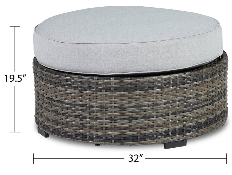 Lilo Large Outdoor Patio Ottoman - Resin Wicker & Nuvella Fabric, UV & Weather Resistant - Grey