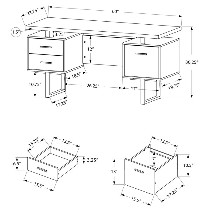 Teagan 60\" Reversible Office Desk with 3-Drawers - Light Walnut