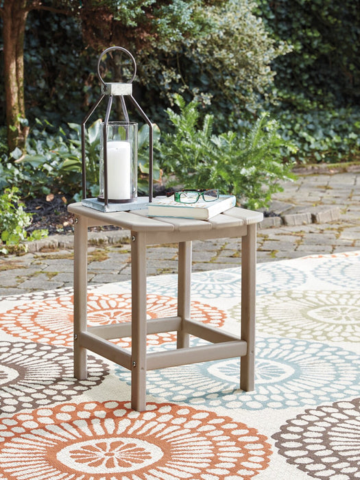 Bask Outdoor Patio End Table - 15\"W, High Density Plastic, UV & Weather Resistant - Taupe