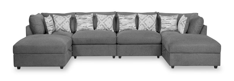 Scott Living Evolve Modular 6-Piece Linen-Look Fabric Sectional with Feather Down Cushions - Charcoal Grey