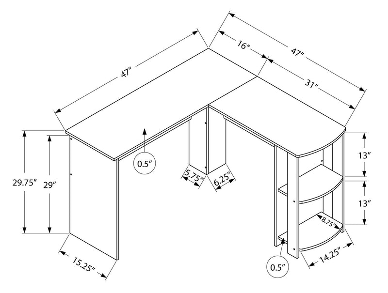 Eason 47\" L-Shaped Office Desk with Shelf - Grey