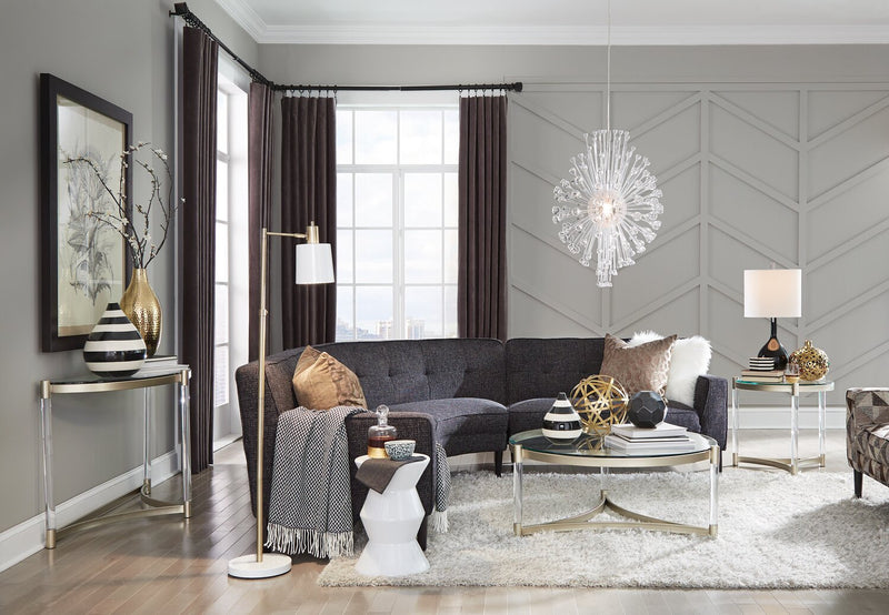 Silas  48\" Modern Glass Top Sofa Table - Platinum with Metal and Acrylic