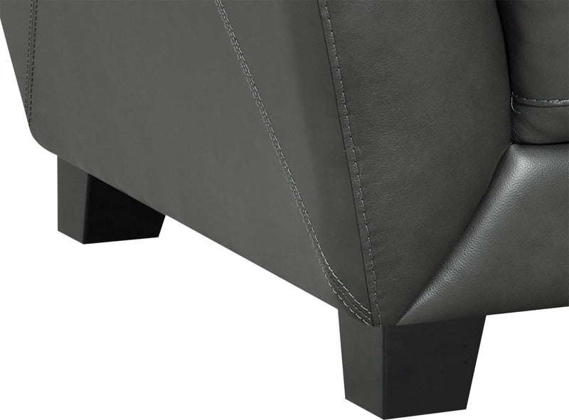 Chateau d'Ax Lusso 92\" 100% Genuine Leather Sofa with Wood Legs - Charcoal Grey