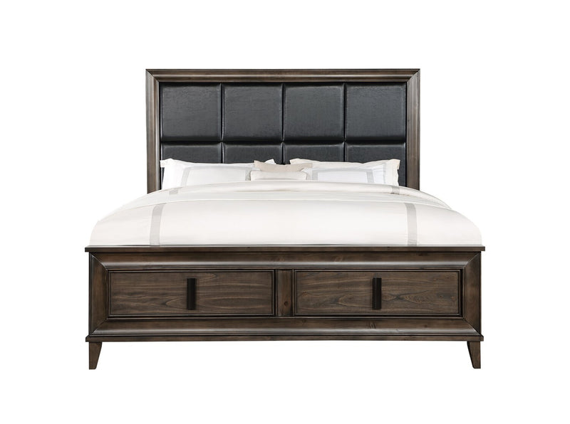 Kane 6pc Bedroom Set with Storage Bed, Dresser, Mirror & Nightstand, Vegan Leather, Brown - King Size