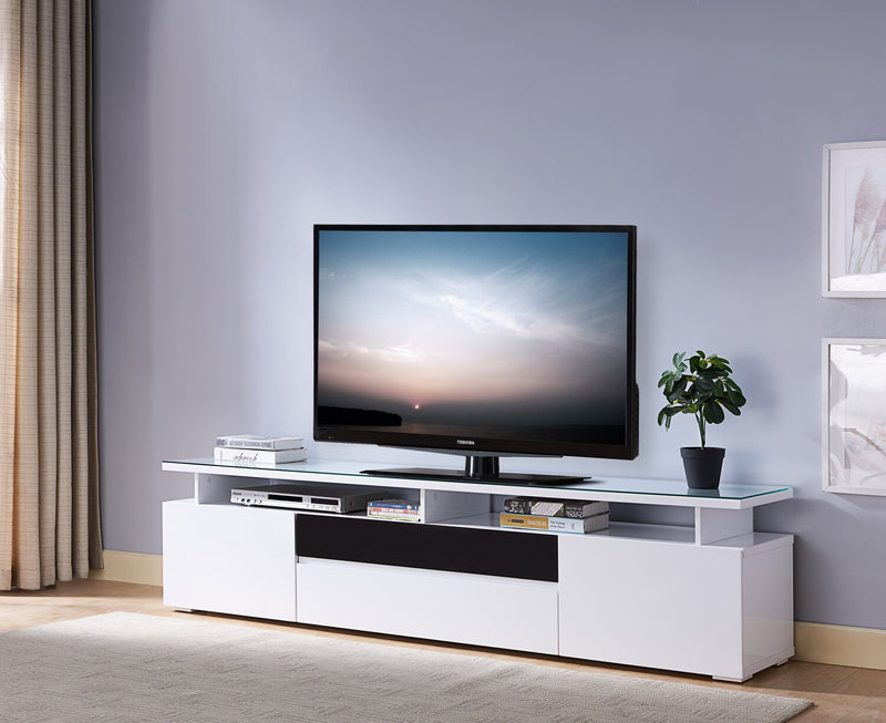 Adam 68\" Modern TV Stand with Storage and Cable Management for TVs up to 75\"- White