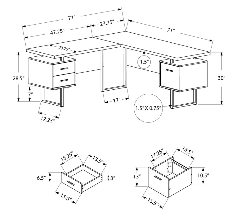 Marnie Reversible 71\" L-Shaped Corner Office Desk with 3-Drawers - Grey