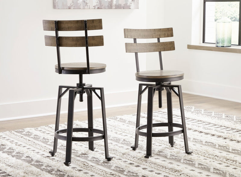 Axel Barstool with Swivel & Adjustable Seat, Slat-Back, Metal - Brown
