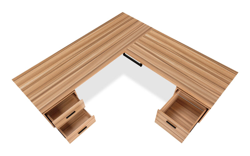 Marnie Reversible 71\" L-Shaped Corner Office Desk with 3-Drawers - Light Brown