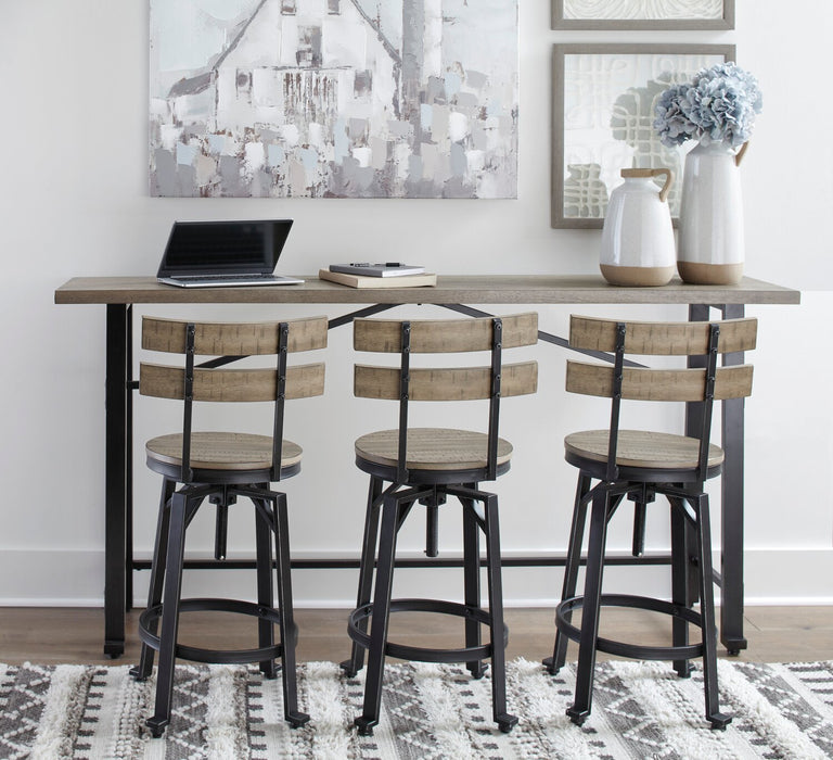 Axel Barstool with Swivel & Adjustable Seat, Slat-Back, Metal - Brown