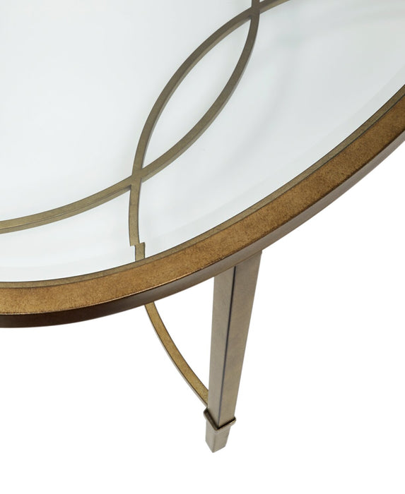 Copia 50\" Traditional Oval Glass Top Coffee Table - Silver and Gold with Metal Base