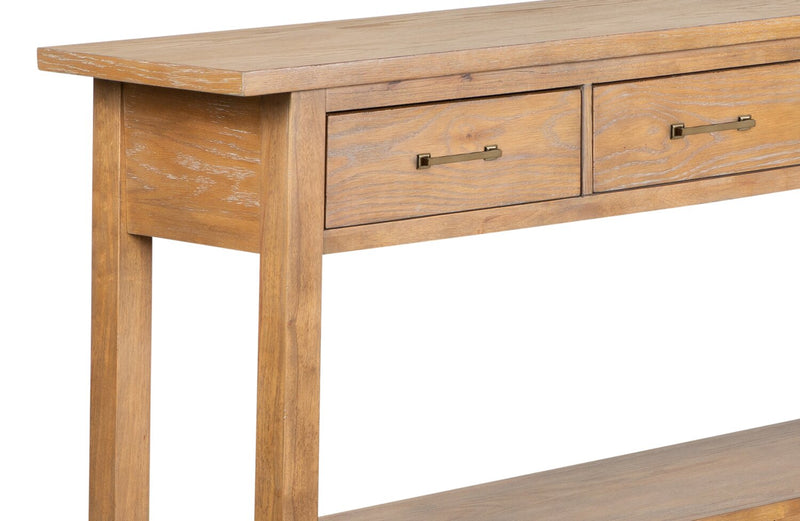 Rhett 64\" Modern Sofa Table with Storage and Shelf - Light Brown Oak