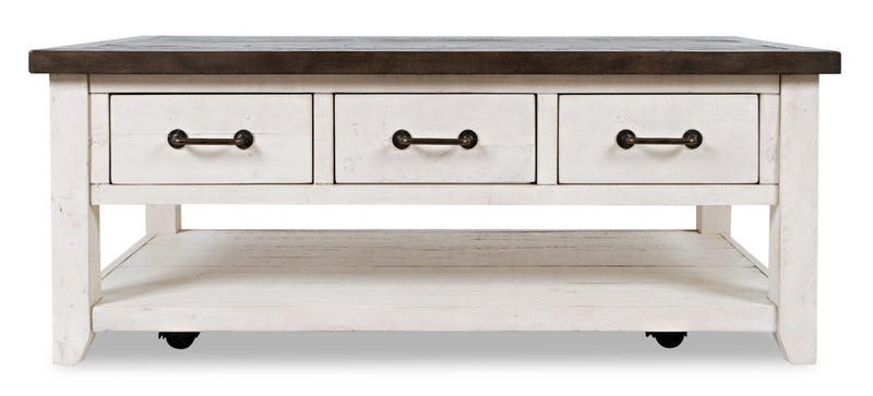 Morgan 48\" Rustic Coffee Table With Storage, Shelf and Casters - White with Reclaimed Wood