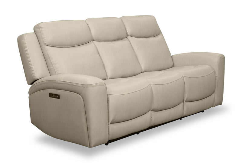 Scott Living Prescott 88.5\" Genuine Leather Power Reclining Sofa with Power Headrests - Platinum Grey