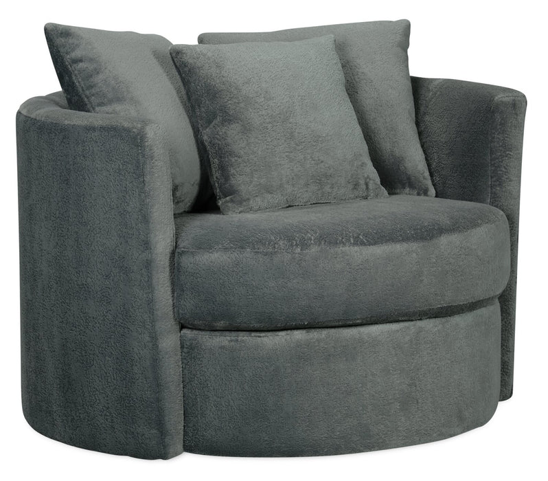 Made in Canada Midi 42\" Chenille Fabric Swivel Cuddler Accent Chair - Plush Thunder Grey