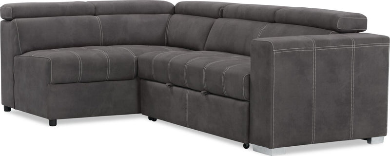 Drake 3-Piece Left-Facing Faux Suede Fabric Sleeper Sectional with Storage Ottoman - Cement Grey