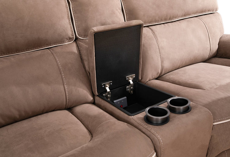 Cindy Crawford Home Newport 6-Piece Right-Facing Faux Suede Power Reclining Sectional with USB Port - Taupe