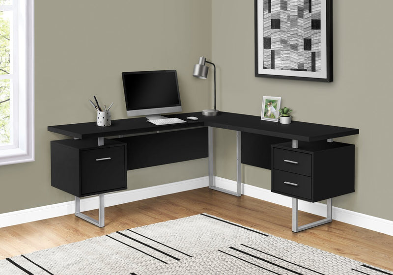 Marnie Reversible 71\" L-Shaped Corner Office Desk with 3-Drawers - Black