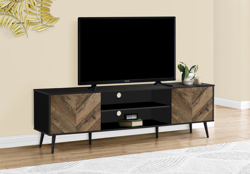 Archer 71\" Modern TV Stand with Storage and Cable Management for TVs up to 80\"- Black and Brown Two Tone