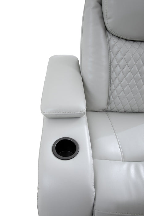 Cinema 6-Piece Leather-Look Fabric Home Theatre Power Reclining Sectional with Power Headrests - Cosmic Fog Grey