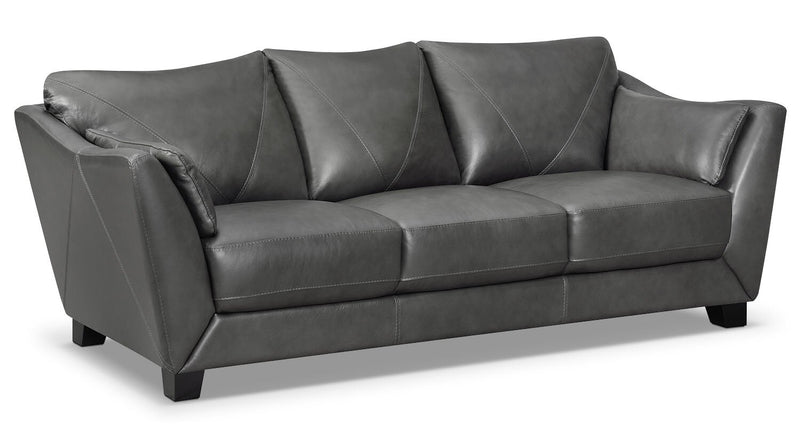 Chateau d'Ax Lusso 92\" 100% Genuine Leather Sofa with Wood Legs - Charcoal Grey