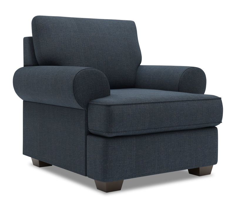 Made in Canada Sofa Lab Customizable Roll 42\" Linen-Look Fabric Chair with Rolled Arms - Luna Sailor Blue