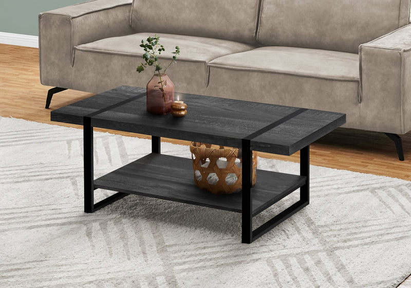 Avery 47.25\" Industrial Coffee Table with Shelf - Black with Black Metal Legs