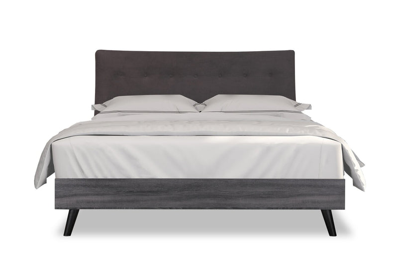 Nash Upholstered Platform Bed in Dark Grey Fabric, Button Tufted - Full Size