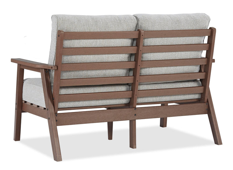 Nome Outdoor Patio Loveseat - High Density Plastic & Nuvella Fabric, UV & Weather Resistant - Brown/Beige