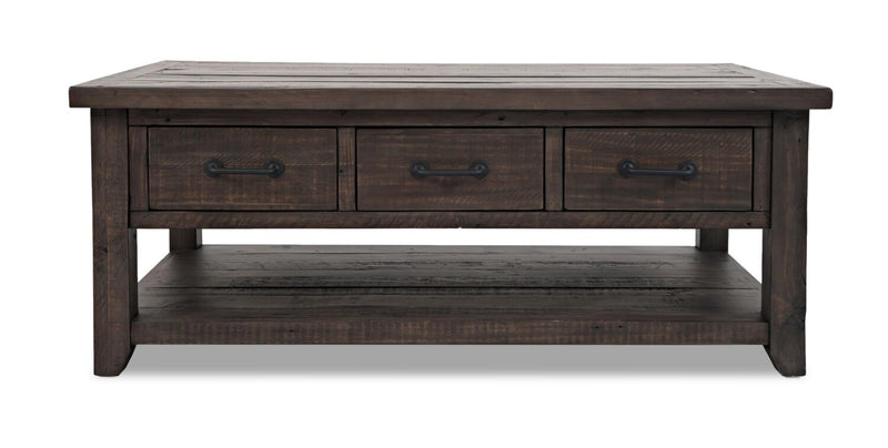 Morgan 48\" Rustic Coffee Table With Storage, Shelf and Casters - Dark Brown with Reclaimed Wood