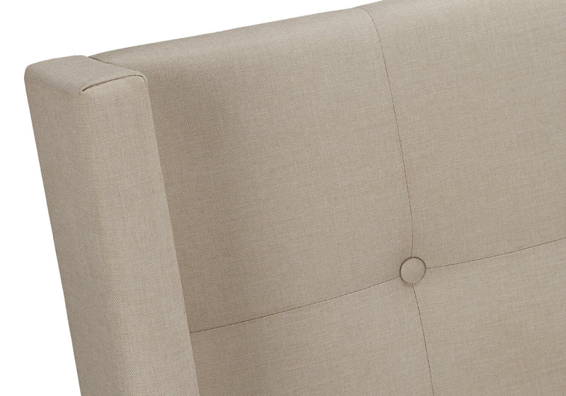 Zara Upholstered Bed in Beige Linen-Look Fabric - Button Tufted - Queen Size