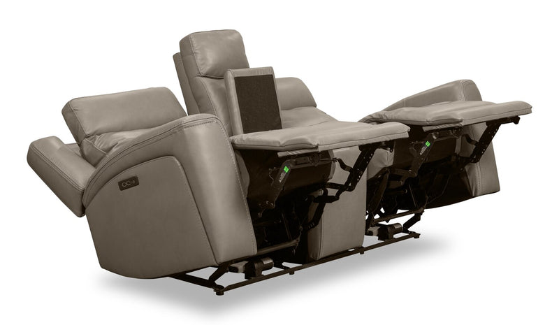 Scott Living Prescott 79\" Genuine Leather Power Reclining Loveseat with Power Headrests - Grey